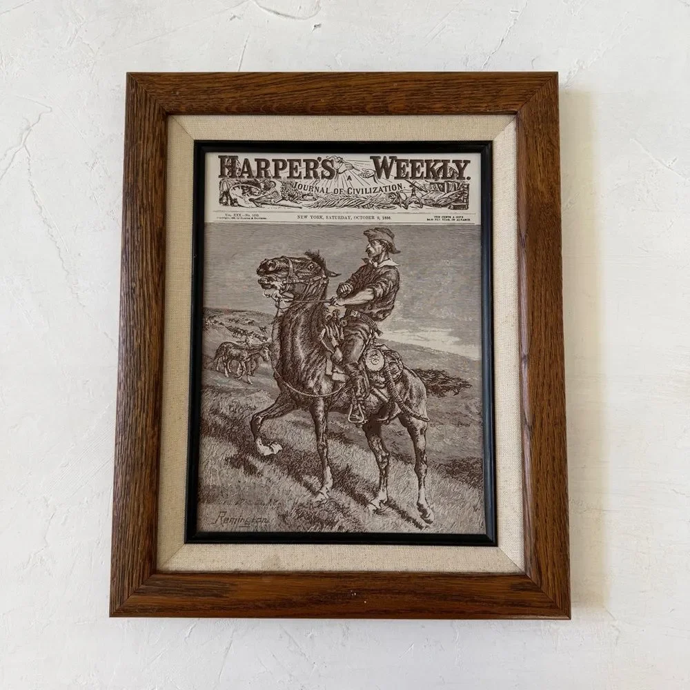 1886 Harper's Weekly Magazine Cover Page Engraved Texture Art Remington Framed